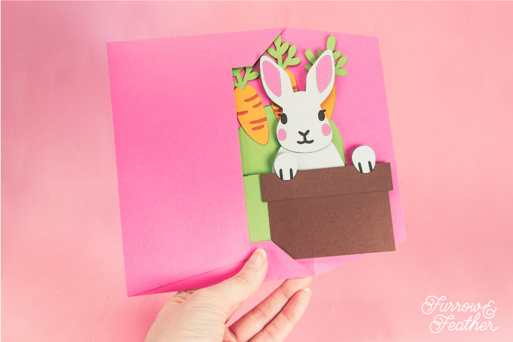 Easter Bunny Face in a Carrot Pot - 3D Easter Card SVG