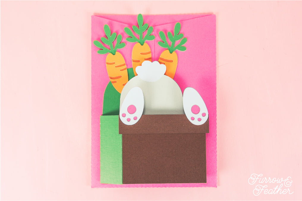 Easter Bunny Bum in a Carrot Pot - 3D Easter Card SVG