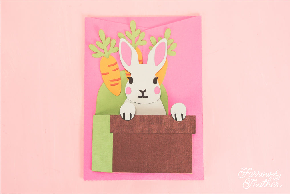 Easter Bunny Face in a Carrot Pot - 3D Easter Card SVG