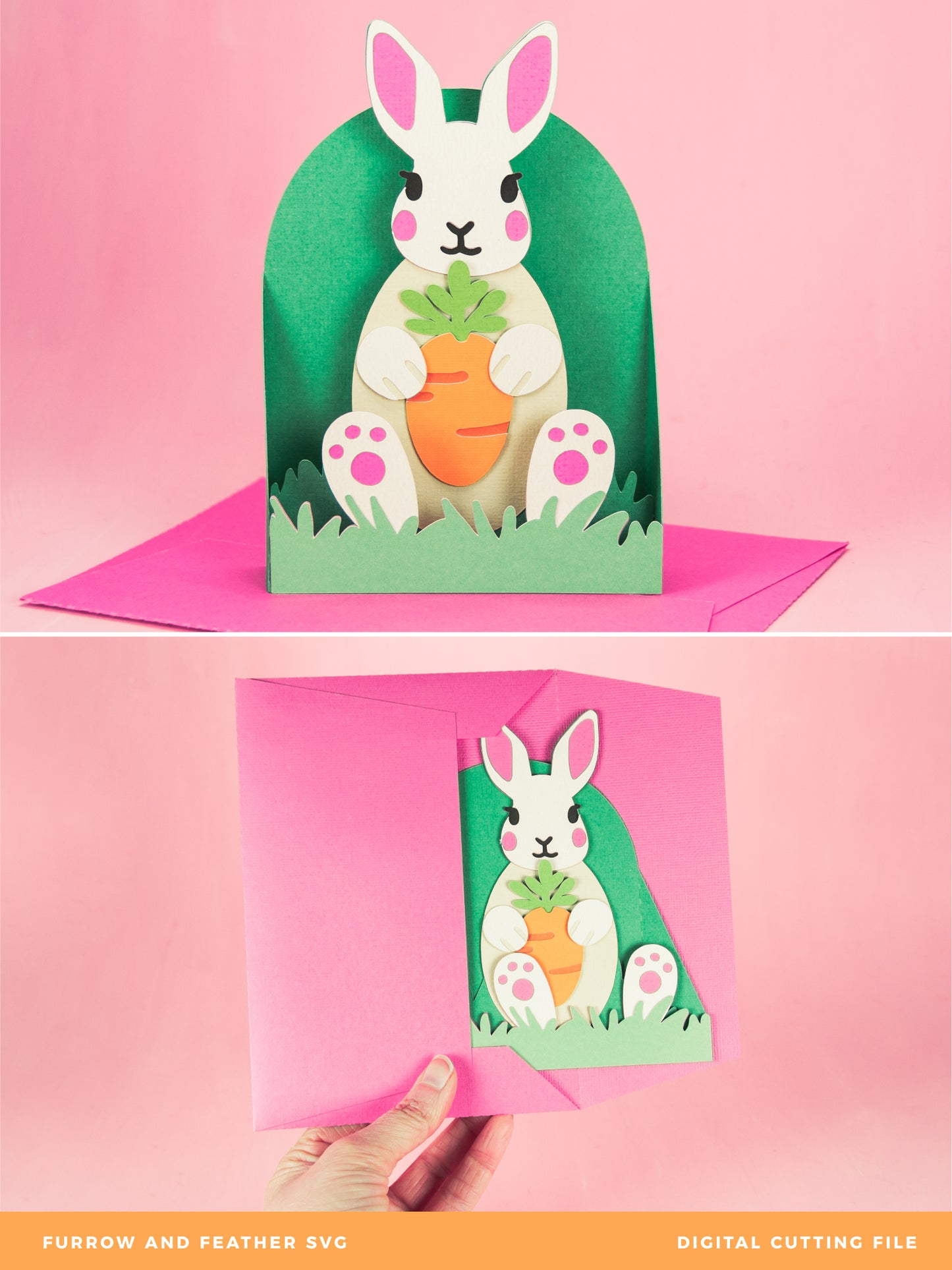 Easter Bunny Holding a Carrot Card - Easter Card SVG