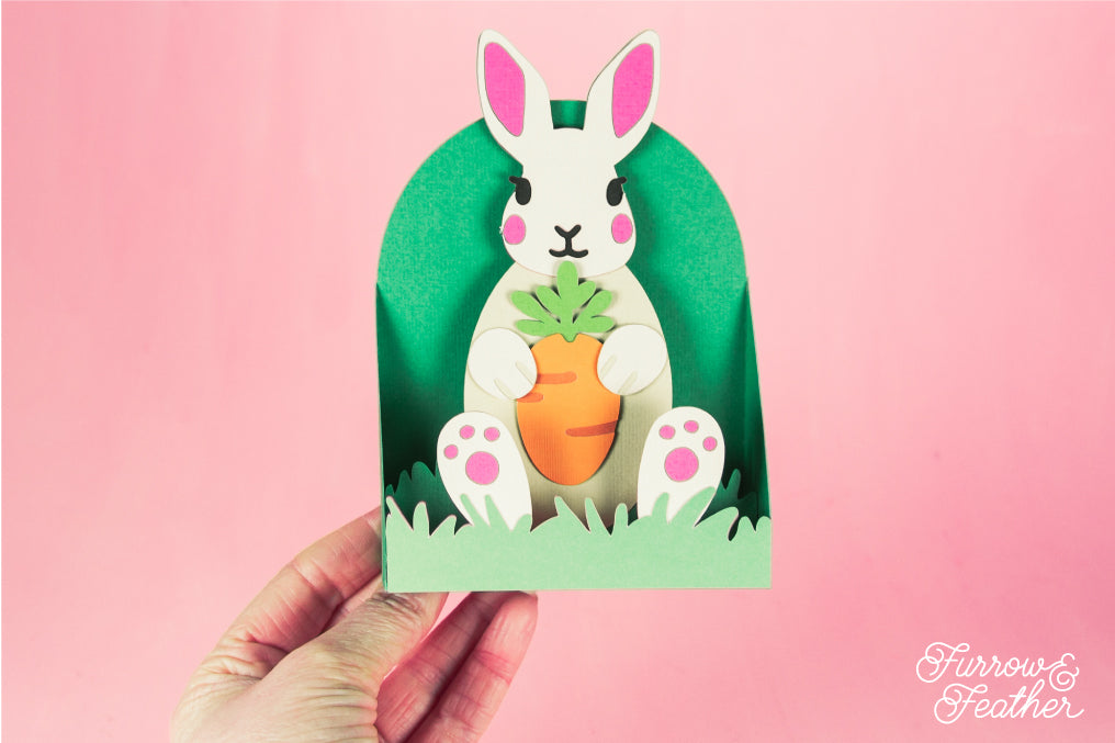 Easter Bunny Holding a Carrot Card - Easter Card SVG