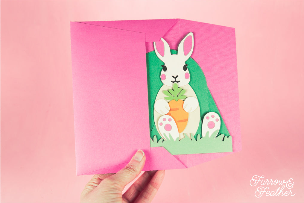 Easter Bunny Holding a Carrot Card - Easter Card SVG