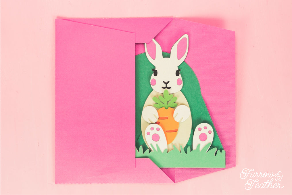 Easter Bunny Holding a Carrot Card - Easter Card SVG