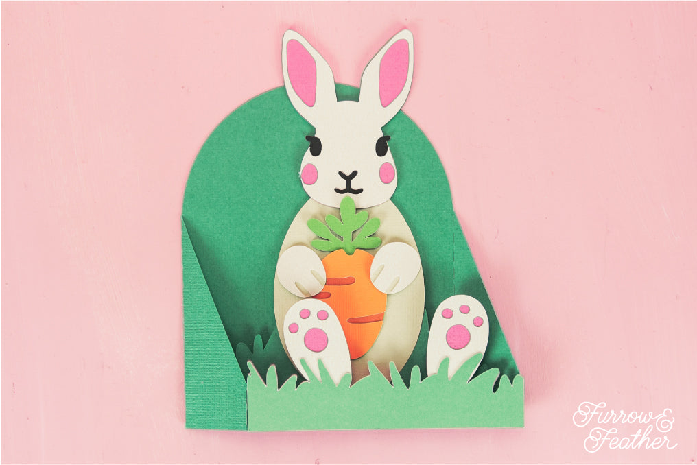 Easter Bunny Holding a Carrot Card - Easter Card SVG