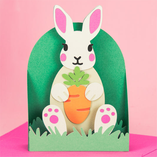 Easter Bunny Holding a Carrot Card - Easter Card SVG