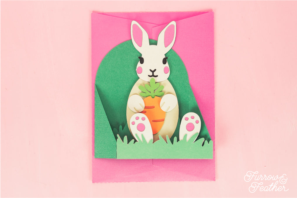 Easter Bunny Holding a Carrot Card - Easter Card SVG