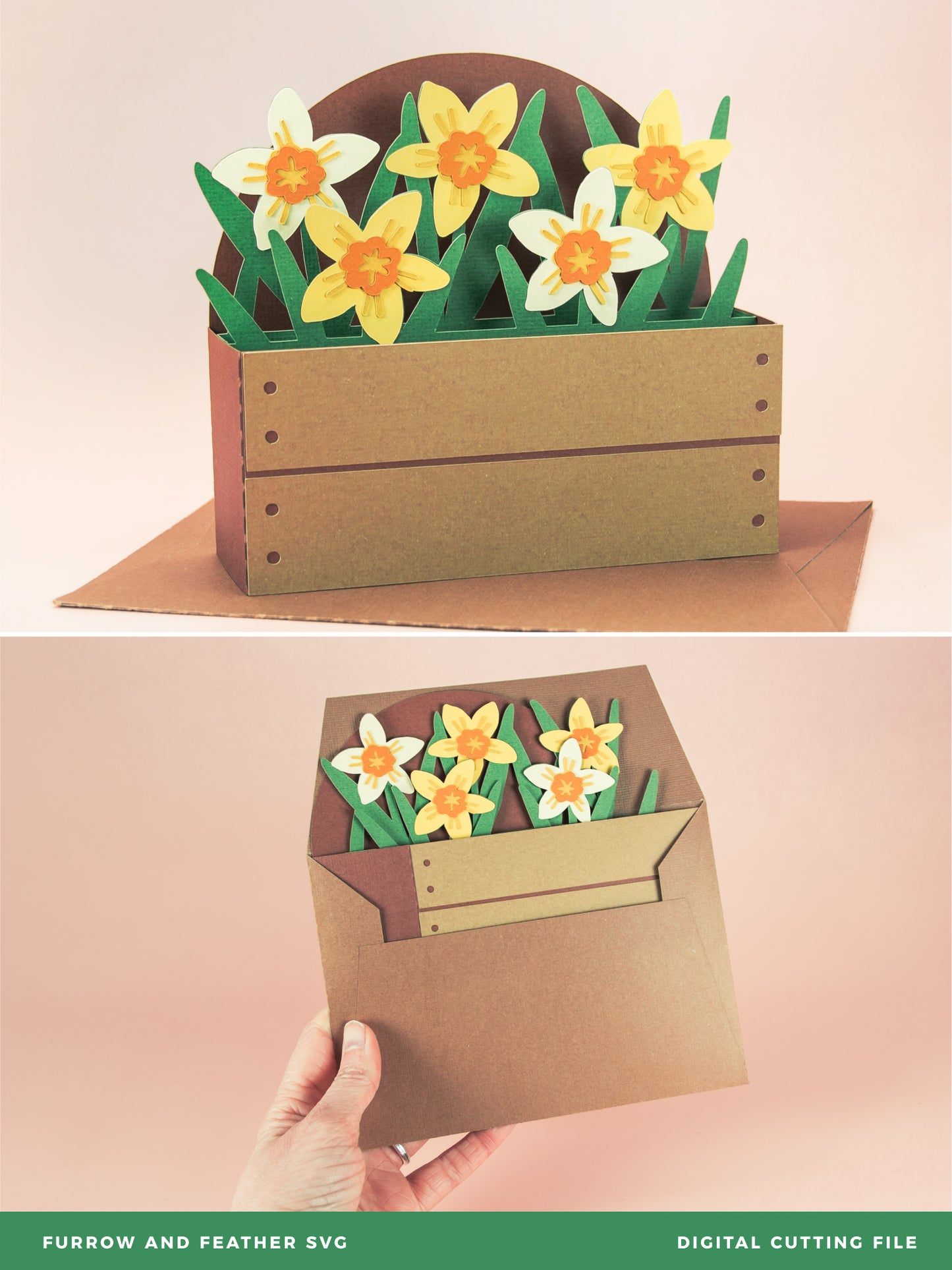 Garden Box with Daffodils Card - Spring Card SVG
