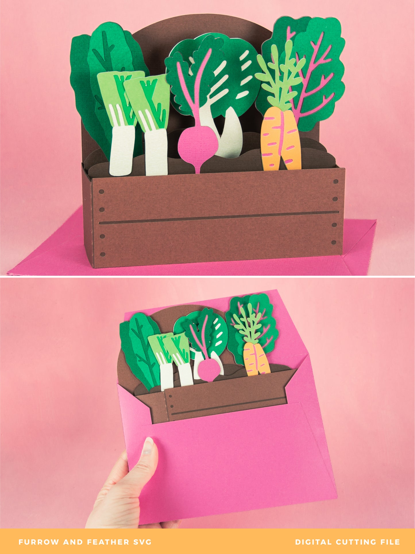 Garden Bed with Spring Veggies Card - 3D Gardening Card SVG