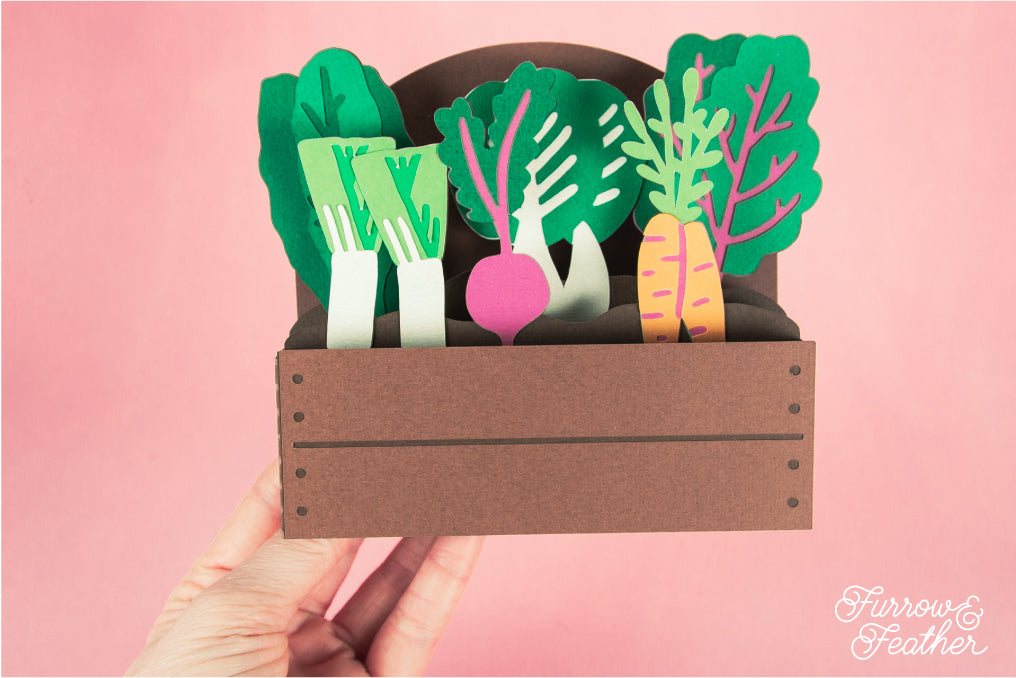 Garden Bed with Spring Veggies Card - 3D Gardening Card SVG