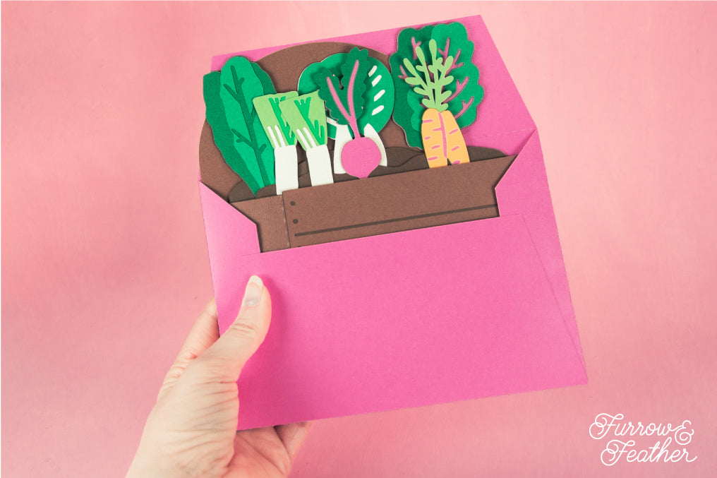 Garden Bed with Spring Veggies Card - 3D Gardening Card SVG