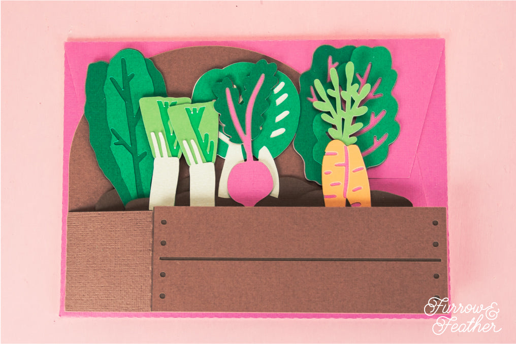 Garden Bed with Spring Veggies Card - 3D Gardening Card SVG