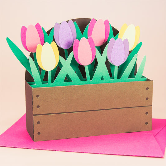 Garden Box with Tulips Card - Spring Card SVG