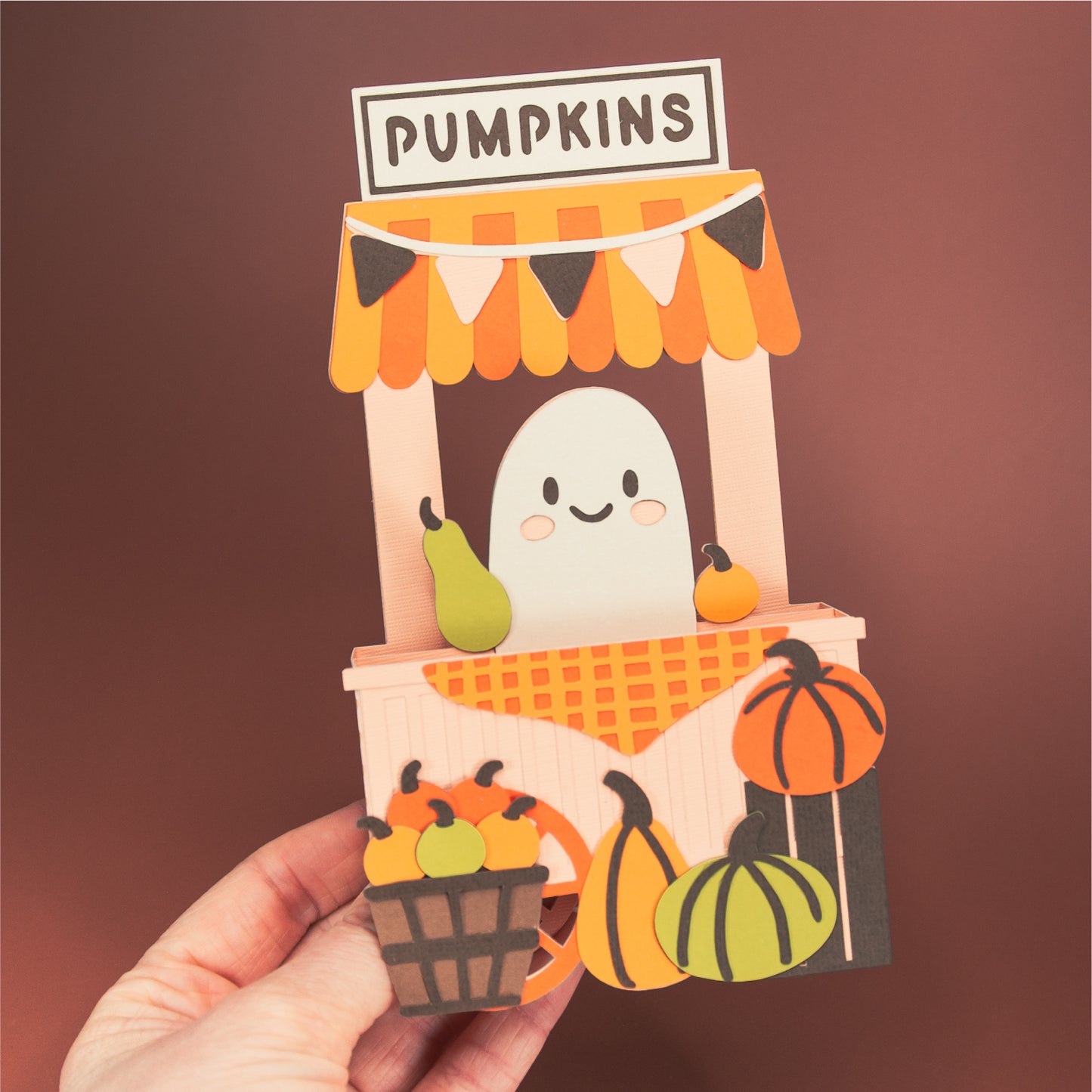 Ghost Pumpkin Stand Card - 3D Halloween Card SVG