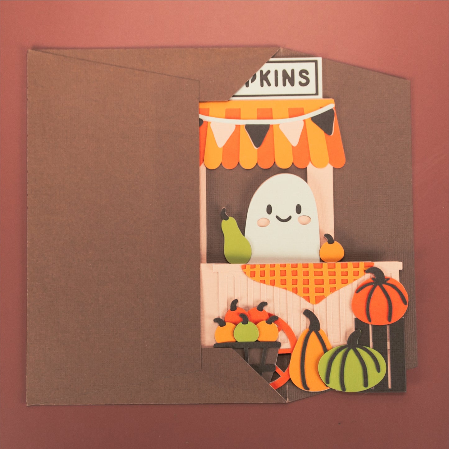 Ghost Pumpkin Stand Card - 3D Halloween Card SVG