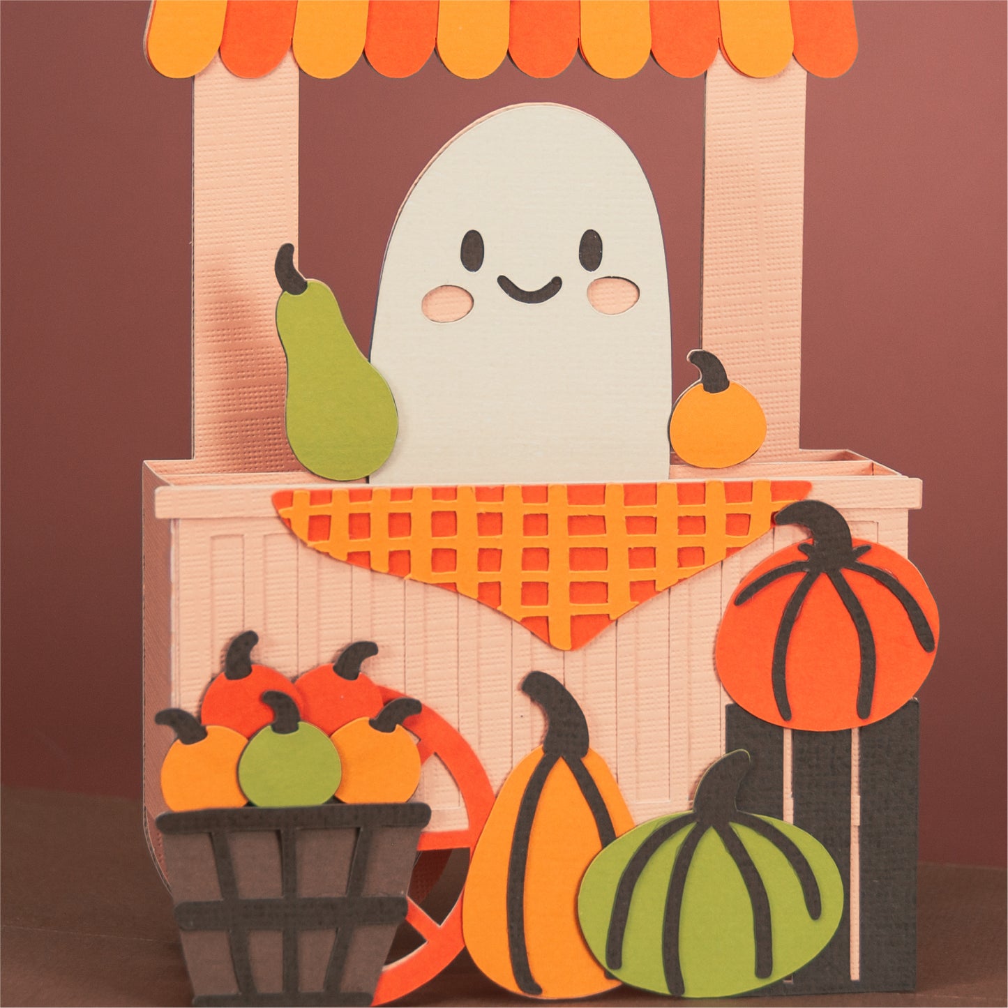 Ghost Pumpkin Stand Card - 3D Halloween Card SVG