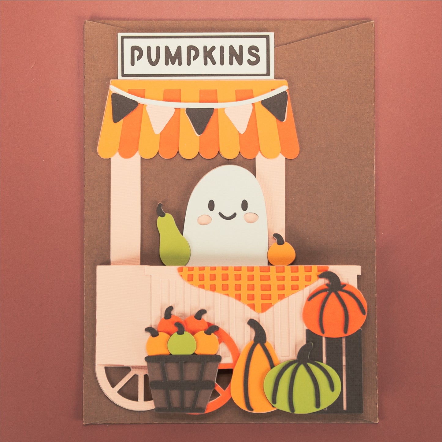 Ghost Pumpkin Stand Card - 3D Halloween Card SVG