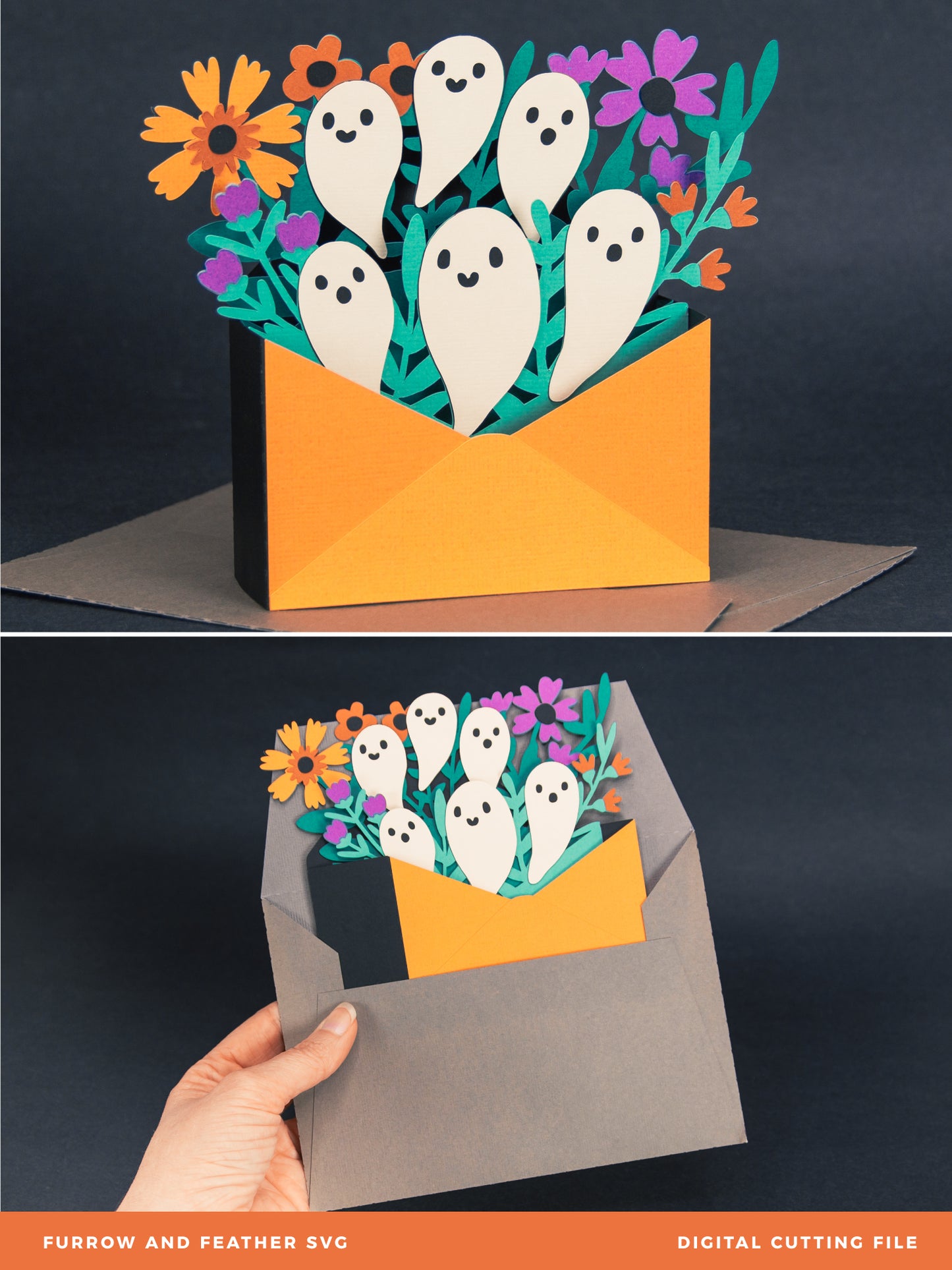 Ghosts in Envelope Card SVG - 3D Halloween SVG