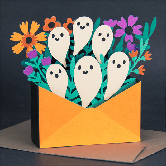 Ghosts in Envelope Card SVG - 3D Halloween SVG