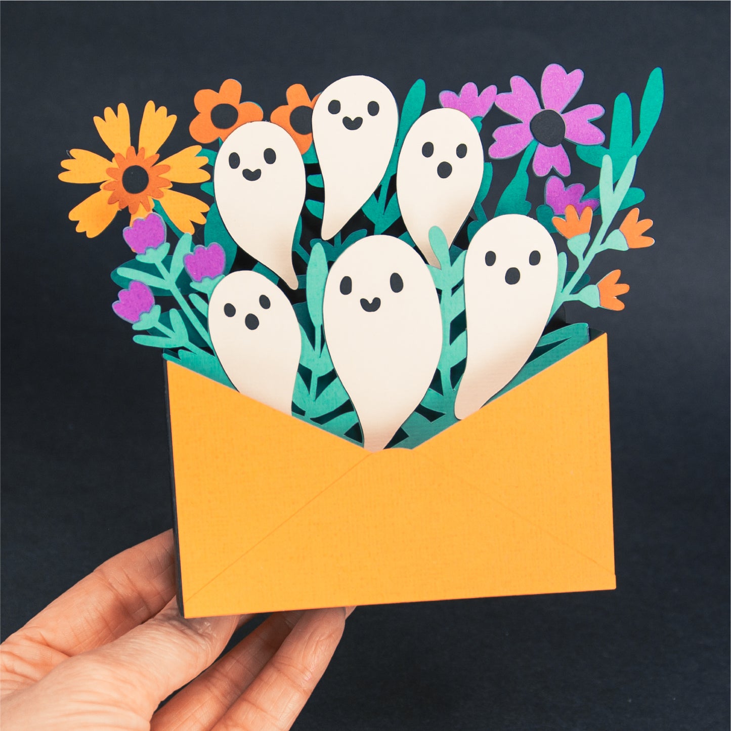 Ghosts in Envelope Card SVG - 3D Halloween SVG