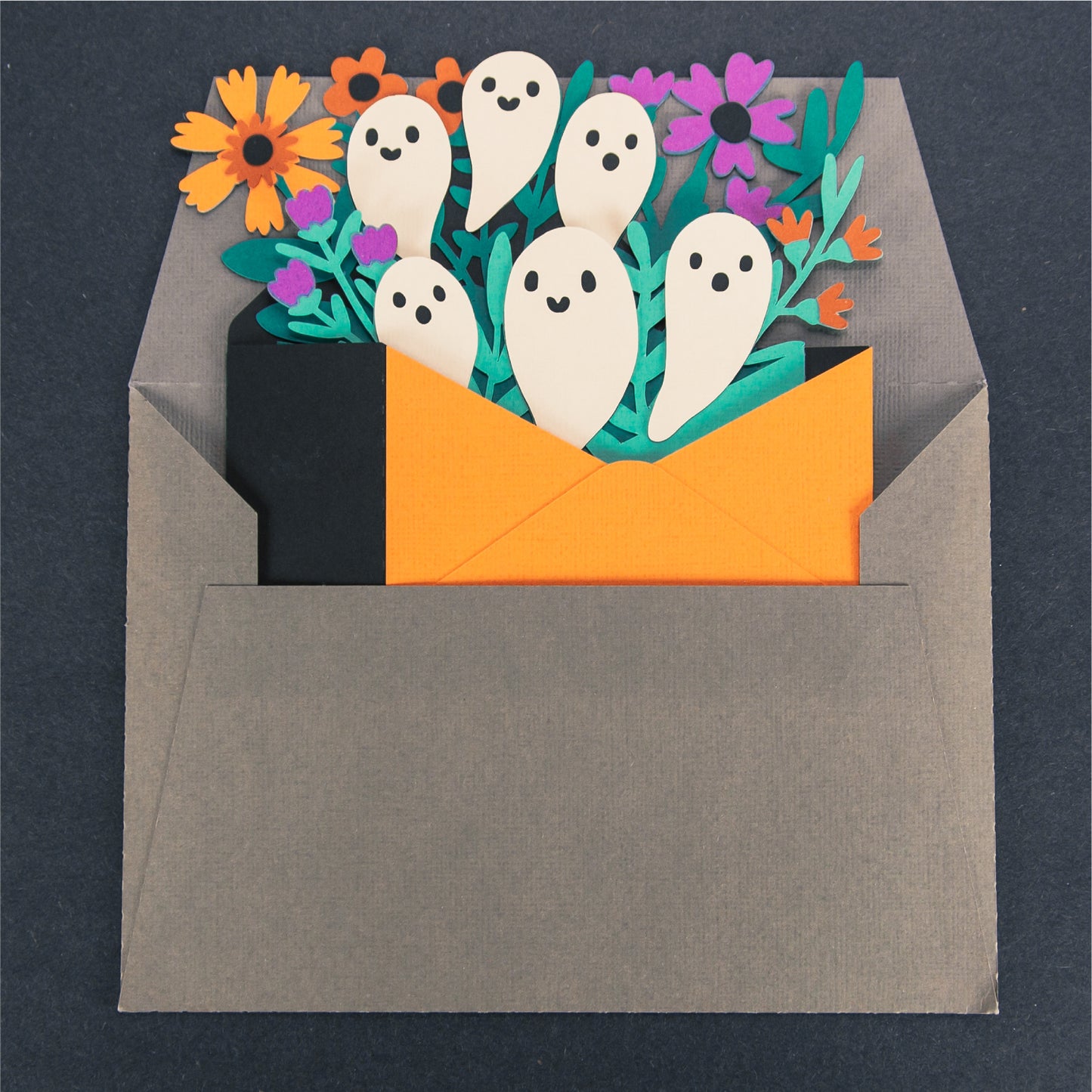 Ghosts in Envelope Card SVG - 3D Halloween SVG