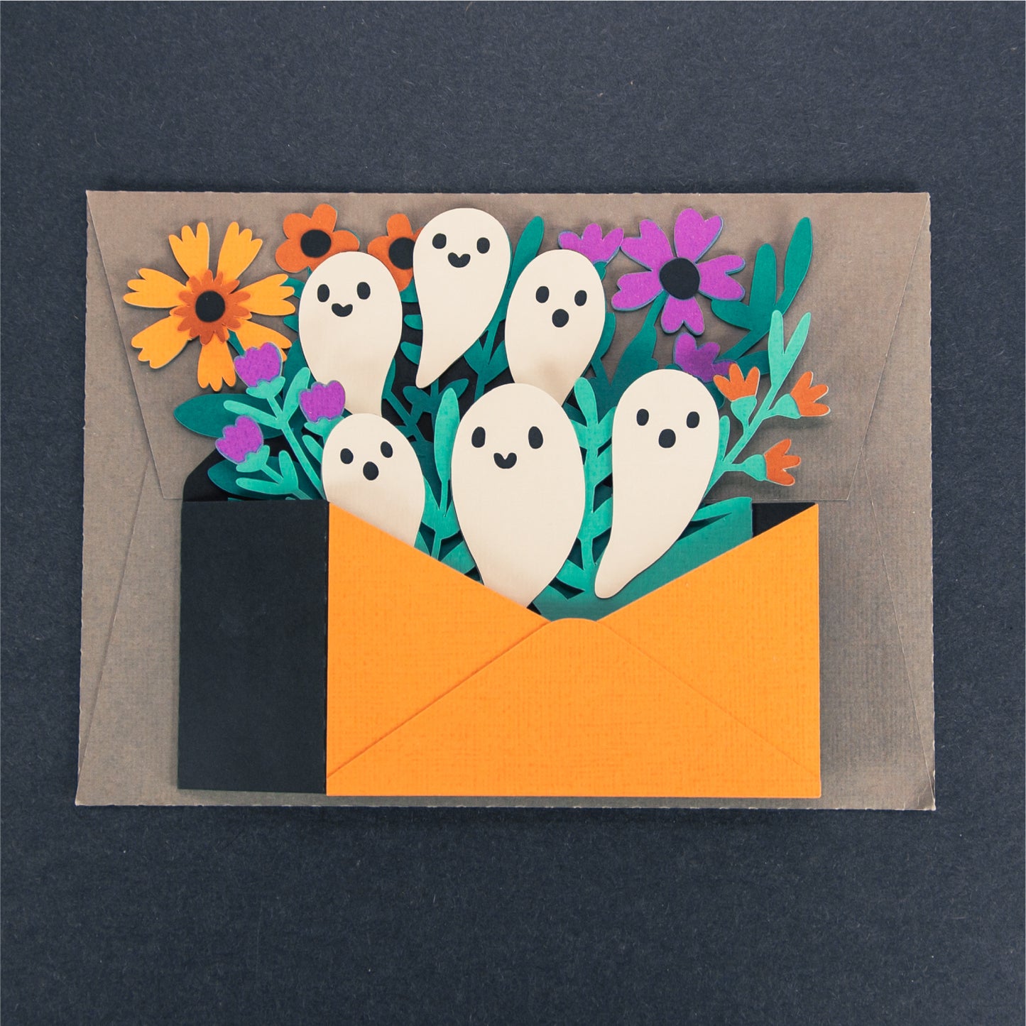 Ghosts in Envelope Card SVG - 3D Halloween SVG