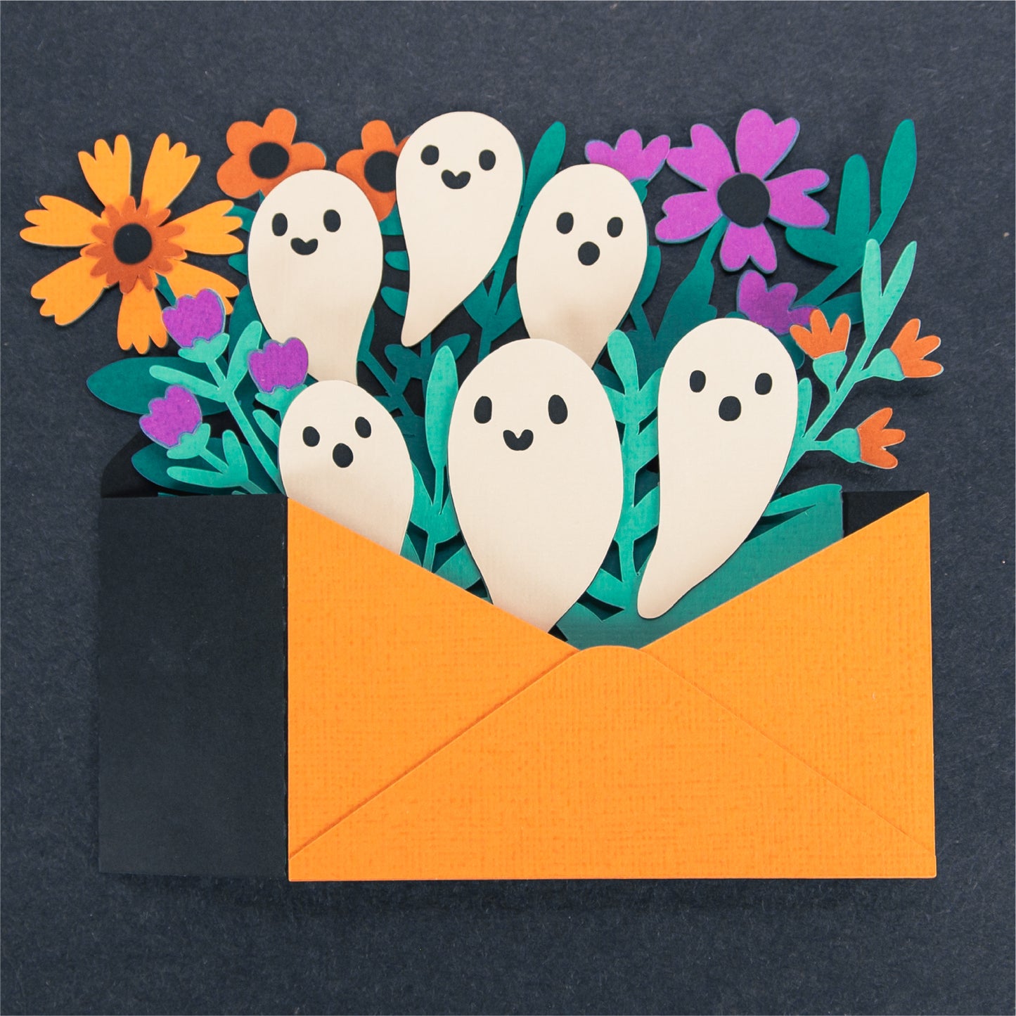 Ghosts in Envelope Card SVG - 3D Halloween SVG