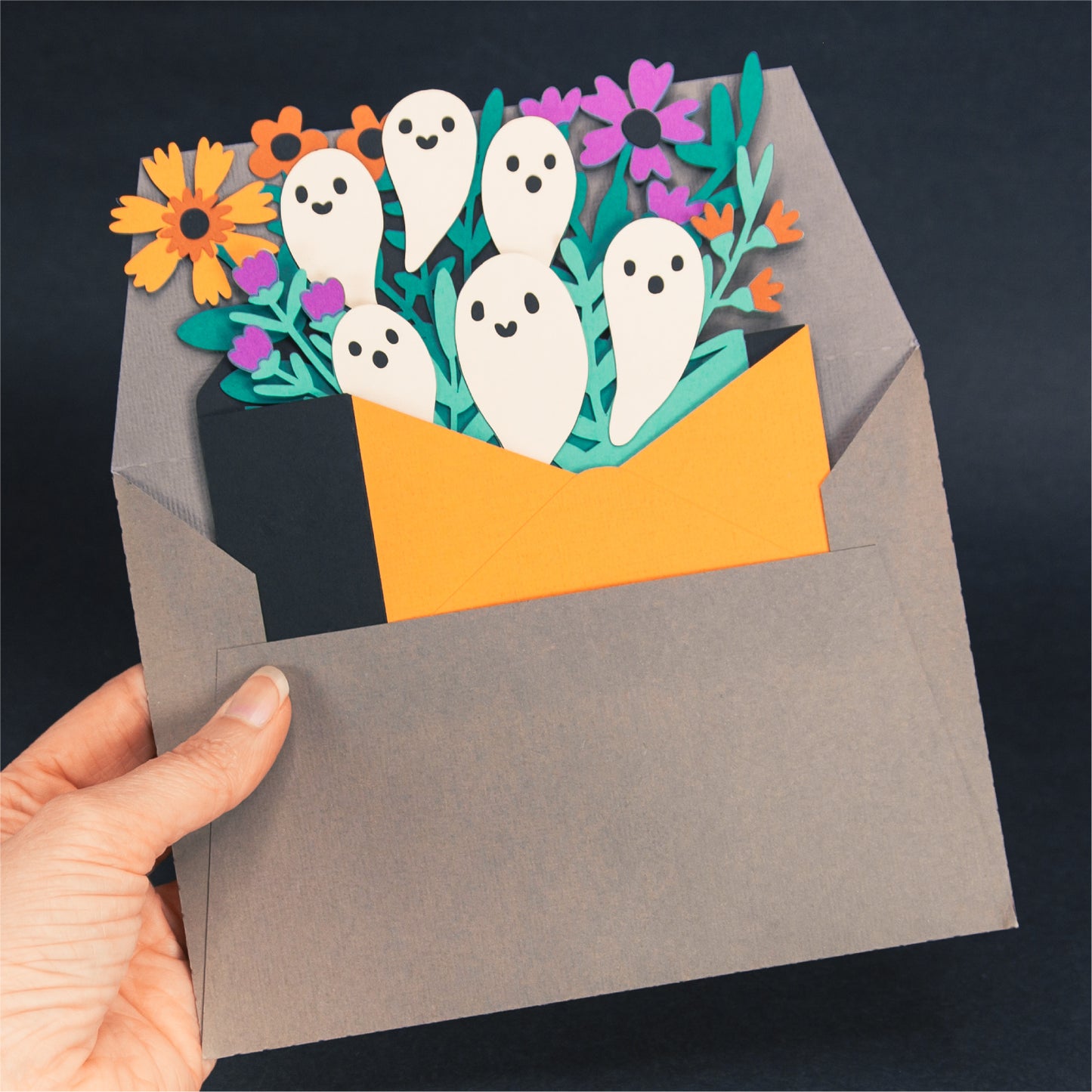 Ghosts in Envelope Card SVG - 3D Halloween SVG