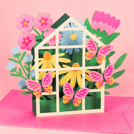 Greenhouse with Butterflies Card - 3D Flower Card SVG