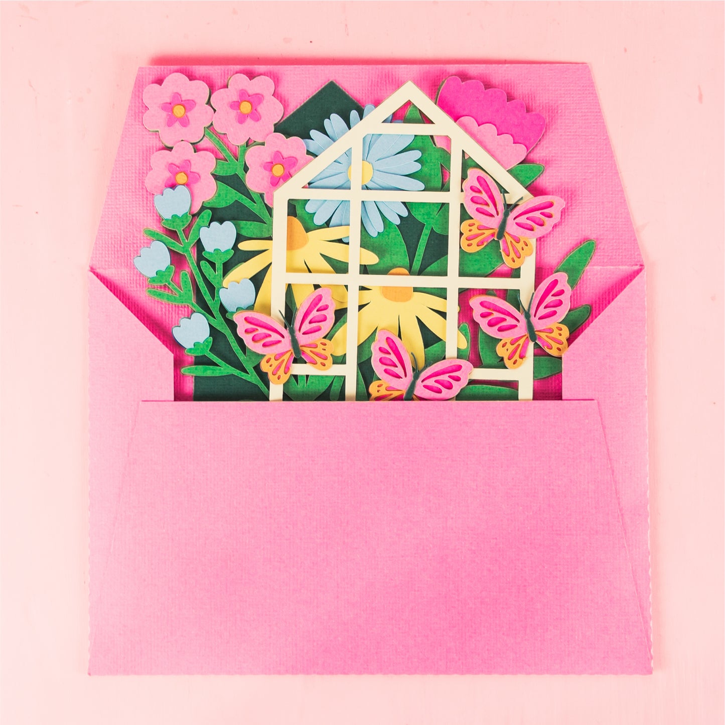 Greenhouse with Butterflies Card - 3D Flower Card SVG