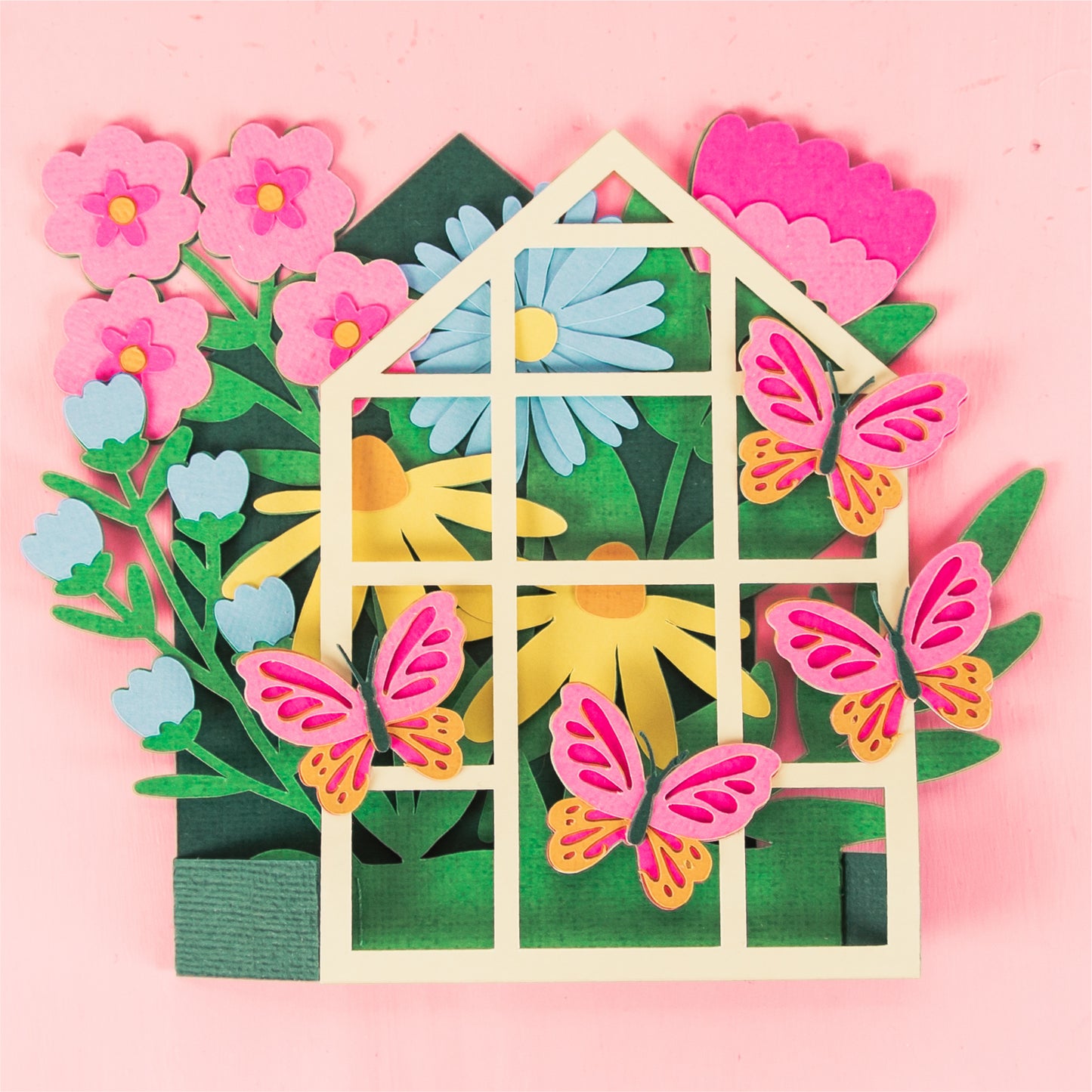 Greenhouse with Butterflies Card - 3D Flower Card SVG