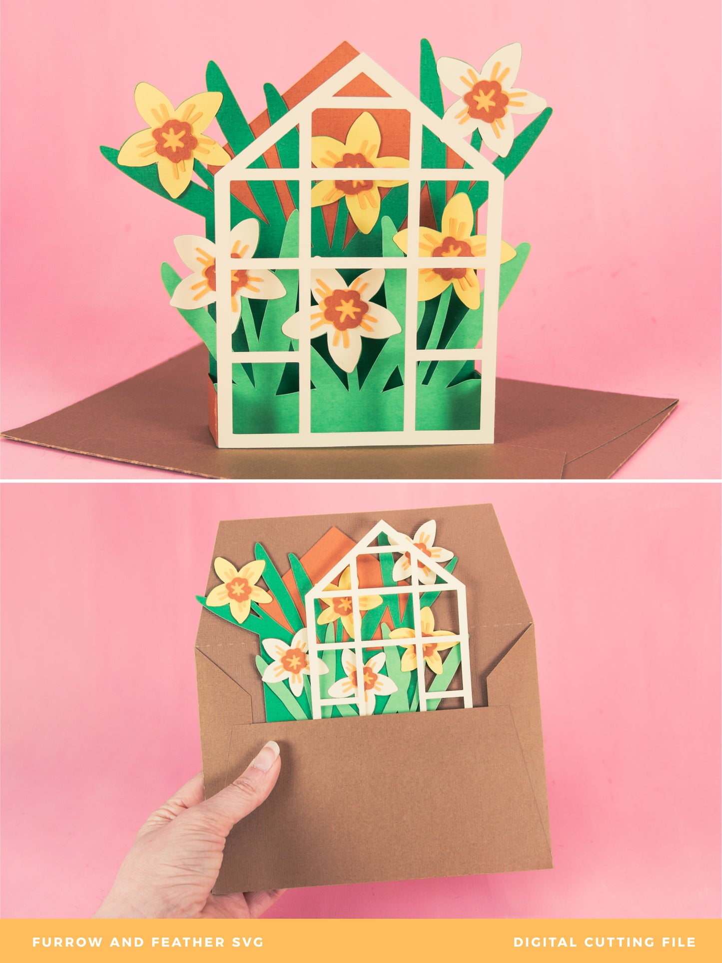 Daffodil Greenhouse Card - Spring Card SVG