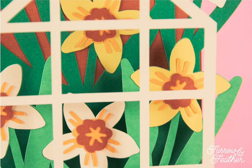 Daffodil Greenhouse Card - Spring Card SVG