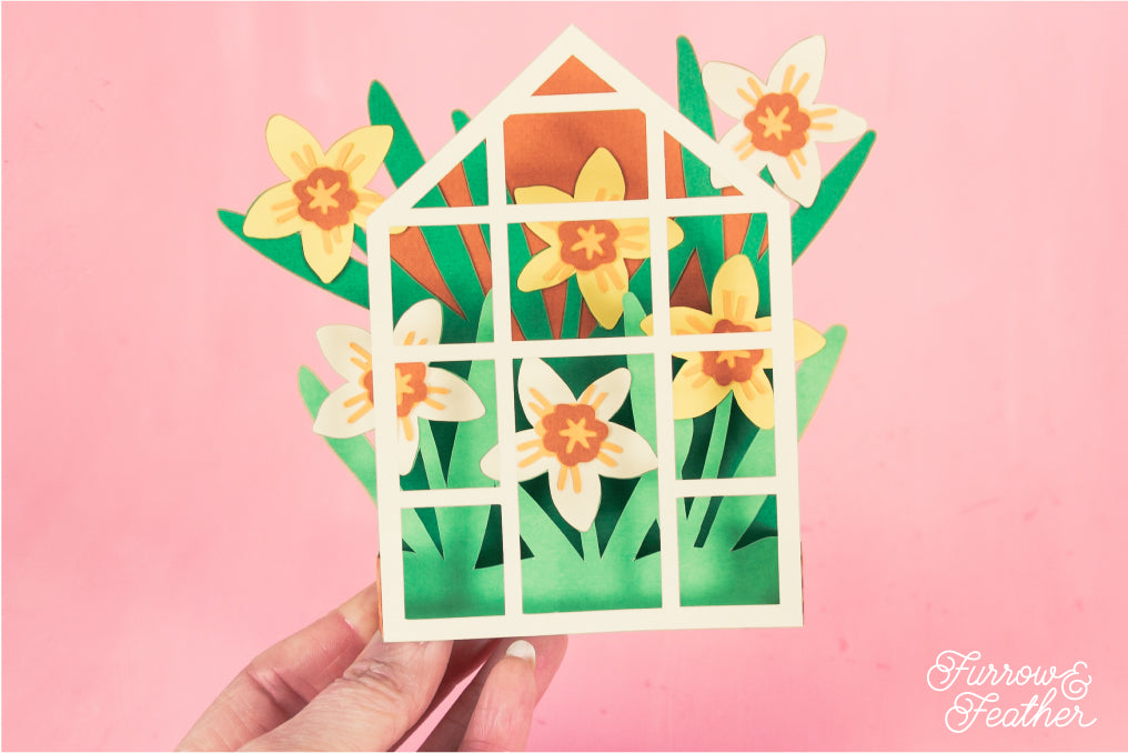 Daffodil Greenhouse Card - Spring Card SVG