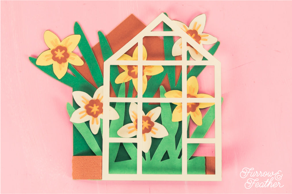 Daffodil Greenhouse Card - Spring Card SVG