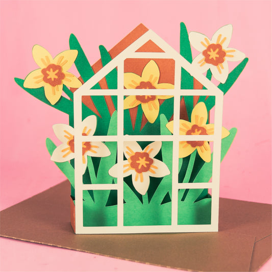 Daffodil Greenhouse Card - Spring Card SVG