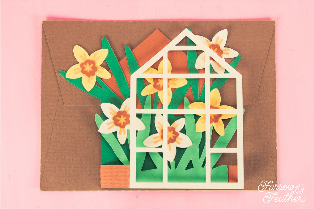 Daffodil Greenhouse Card - Spring Card SVG