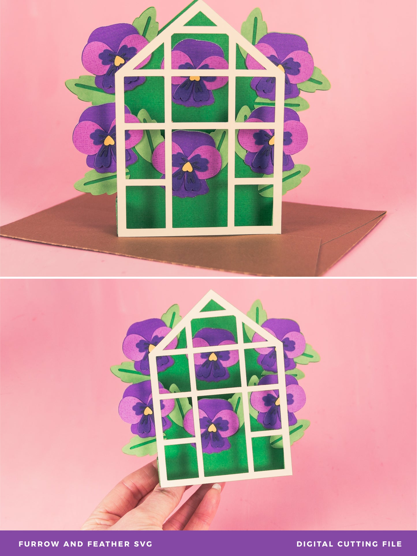 Pansies Greenhouse Card - Spring Card SVG