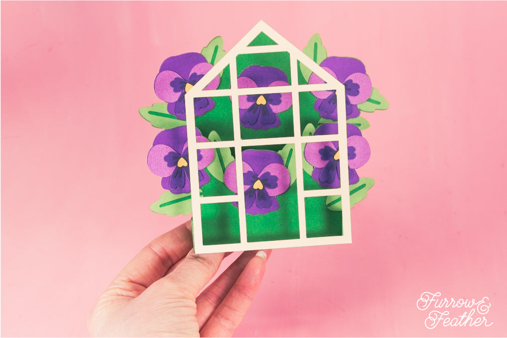 Pansies Greenhouse Card - Spring Card SVG