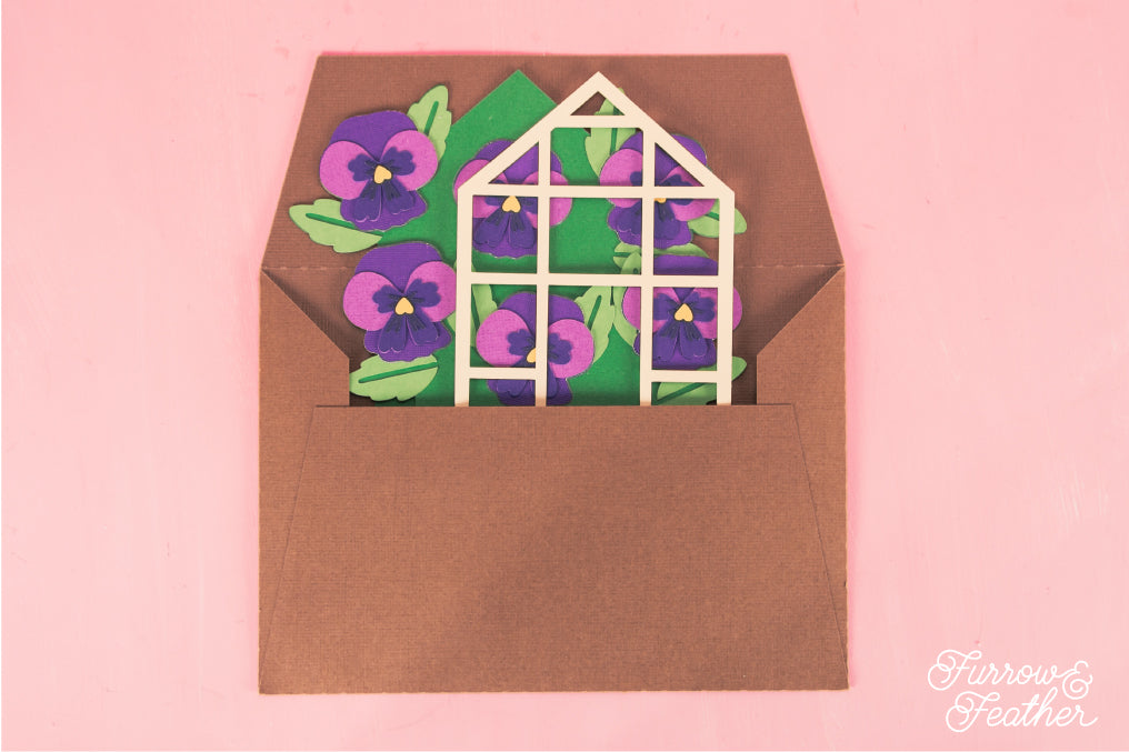 Pansies Greenhouse Card - Spring Card SVG