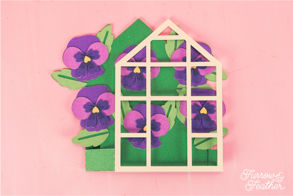 Pansies Greenhouse Card - Spring Card SVG