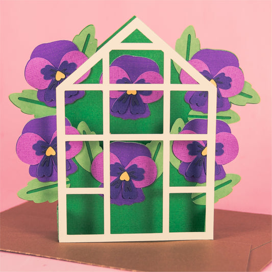 Pansies Greenhouse Card - Spring Card SVG