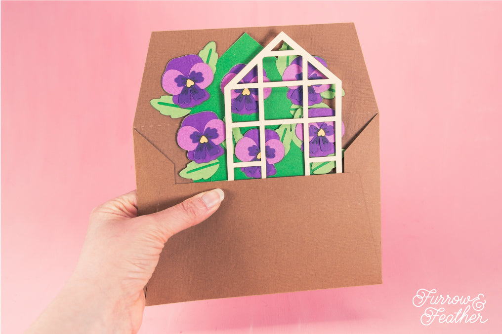 Pansies Greenhouse Card - Spring Card SVG