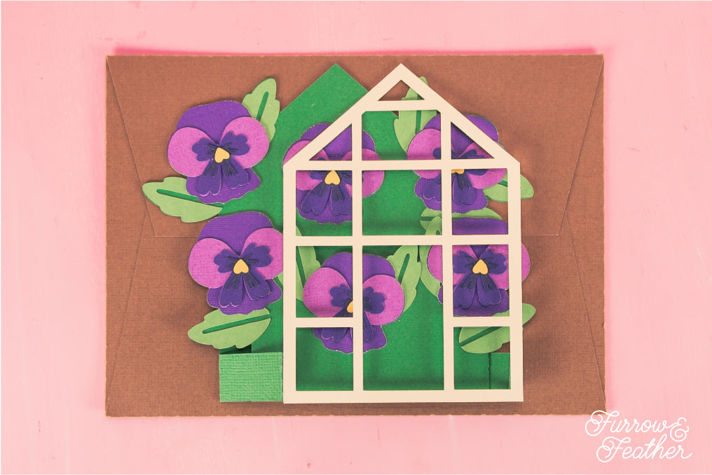 Pansies Greenhouse Card - Spring Card SVG