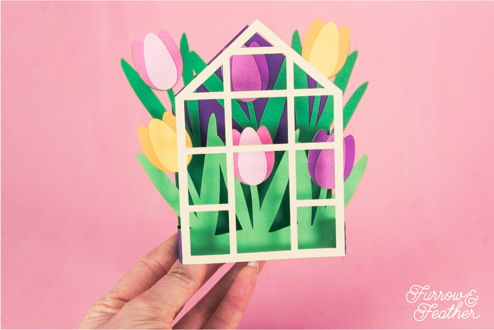 Tulips Greenhouse Card - Spring Card SVG