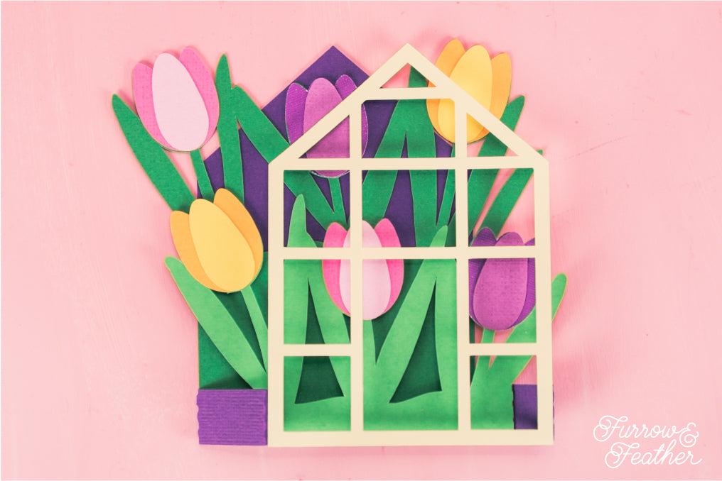 Tulips Greenhouse Card - Spring Card SVG