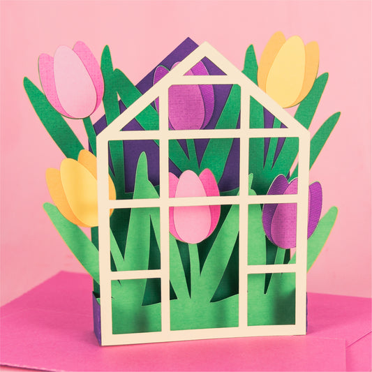 Tulips Greenhouse Card - Spring Card SVG