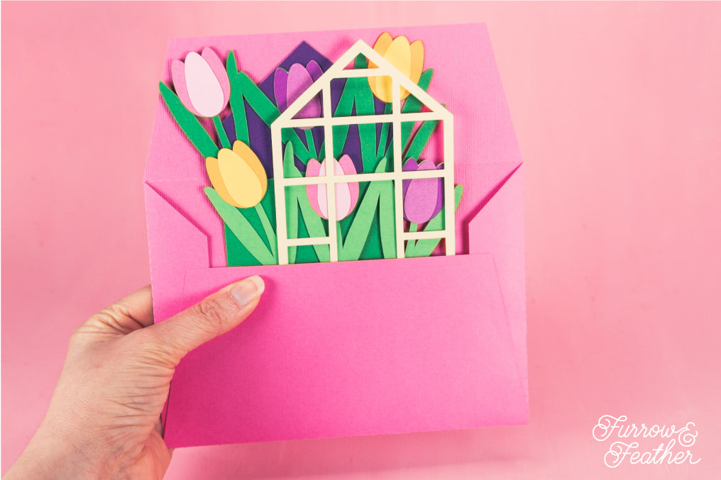 Tulips Greenhouse Card - Spring Card SVG