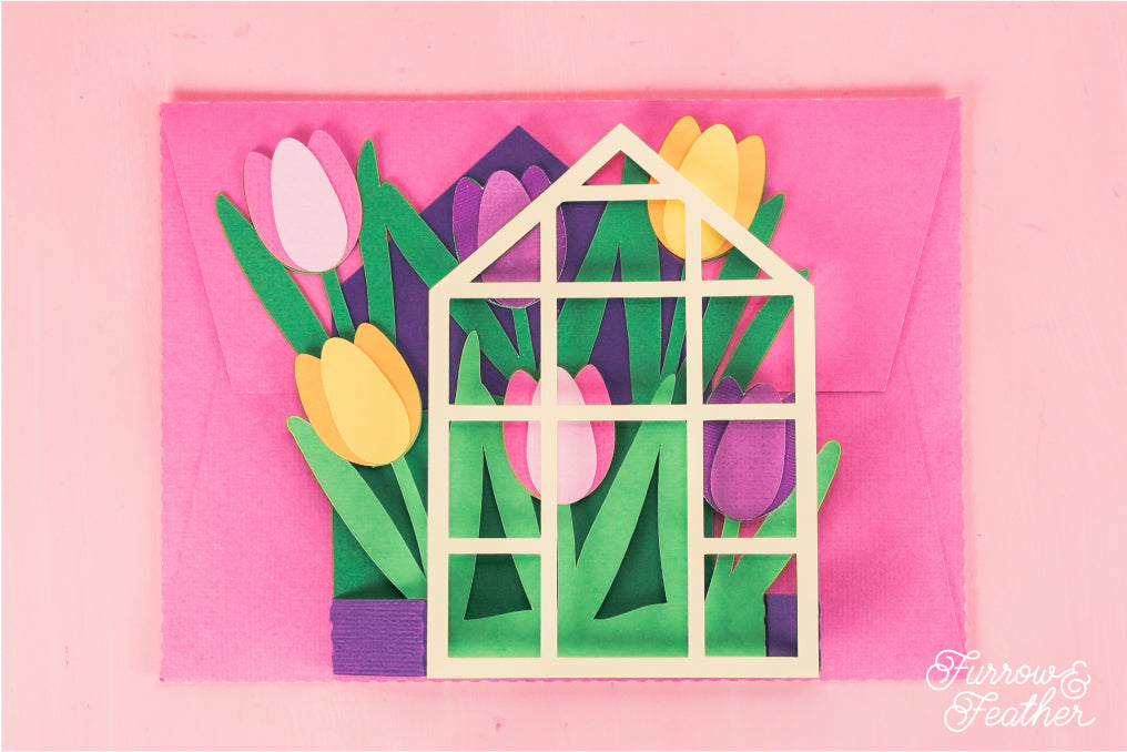Tulips Greenhouse Card - Spring Card SVG