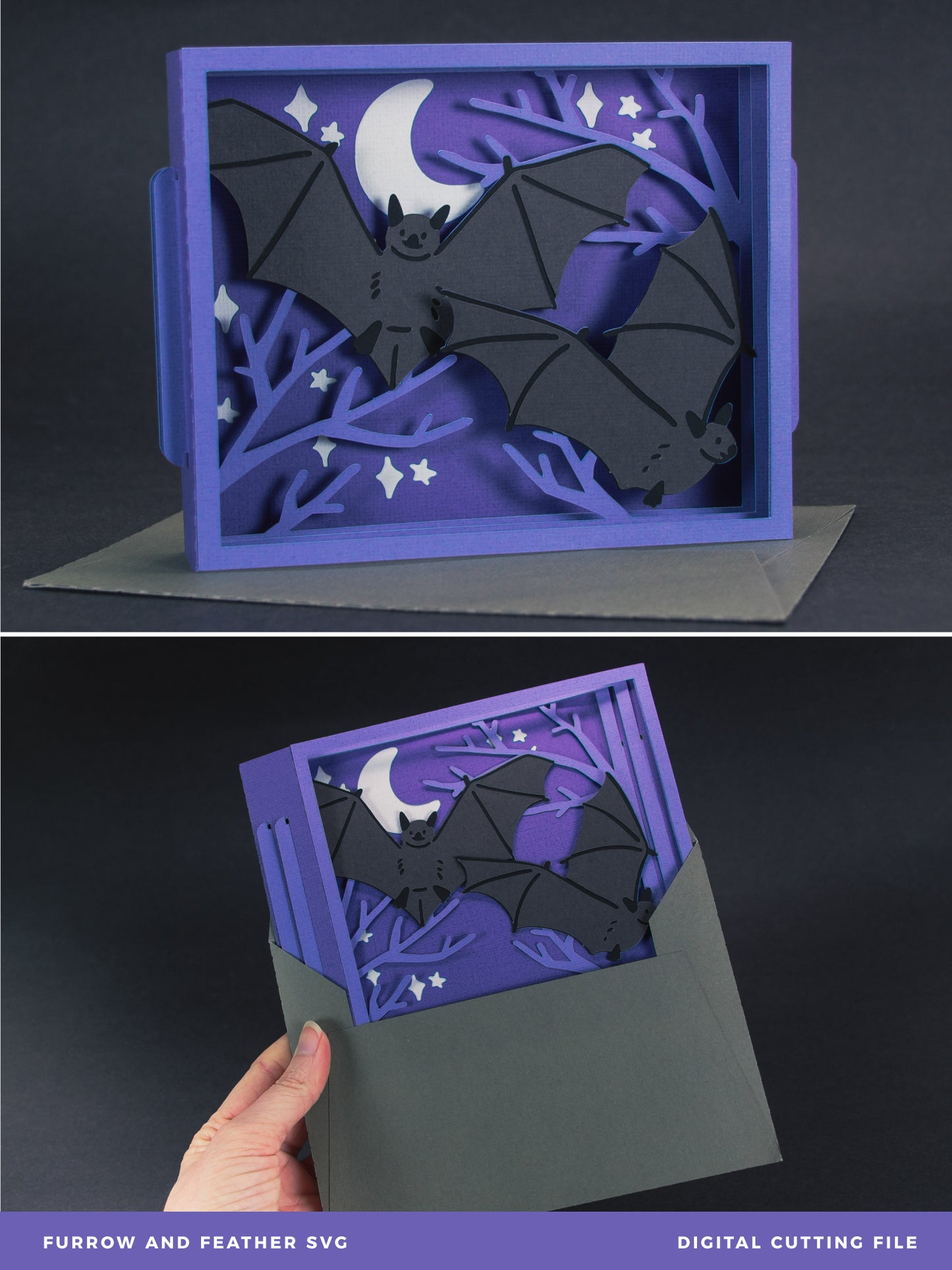 Halloween Bats Card - 3D Halloween SVG