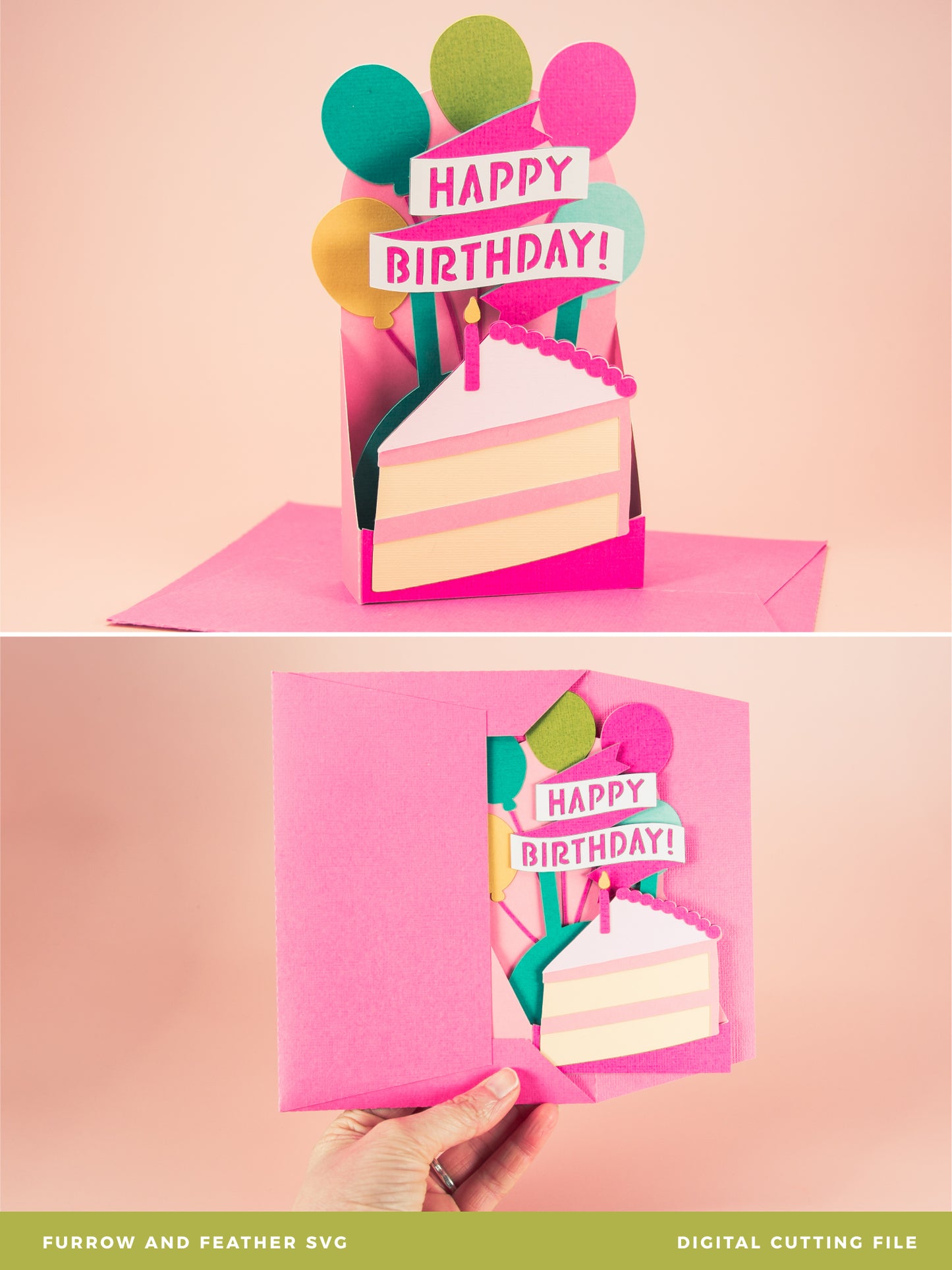 Happy Birthday Cake Slice Card - 3D Birthday Card SVG